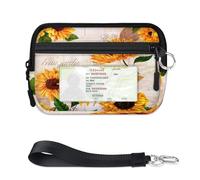 TropicalLife Portafoglio vintage per cartoline con girasole, per donne, uomini, bambini, ragazze, ragazzi, vecchi girasoli, mini custodia per carte con cerniera, con finestra per documenti, leggera