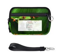 TropicalLife Red Eyed Tree Frogs Leaf Wallet per donne, uomini, bambini, ragazze, ragazzi, rane, mini porta carte con cerniera con finestra d'identità, borsa organizer leggera e portatile per carte di