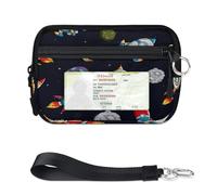 TropicalLife Space Rocket Spaceship Portafoglio per donne uomini bambini ragazze ragazzi cartoni animati mini custodia per carte con cerniera con finestra ID leggero portatile piccola borsa organizer