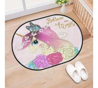 TropicalLife Zerbino per ingresso con unicorno magico fiore per soggiorno, cucina, casa, bagno, tappeto con unicorno, lavabile, per interni ed esterni, antiscivolo, 40 x 60 cm