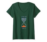 Troppi Libri Troppo Poco Tempo Bookworm Clessidra Maglietta con Collo a V, Donna, Verde Foresta, XL