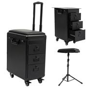 Trouble case portatile con 3 cassetti per il trucco, beauty case con lucchetti a combinazione, valigia con rotelle con 4 ruote universali - con freni per estetista manicure parrucchiere tatuatore