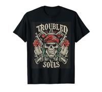 Troubled Souls, Tatuaggio Stile Motociclista Rock Band Pirate Skull Maglietta