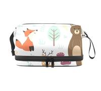 Trousse a doppio strato con animali, cervo, volpe, orso, riccio, gufo, per donne e ragazze, borsa da viaggio per trucchi pratica borsa organizer con scomparto per pennelli, Multi, 27x15x14