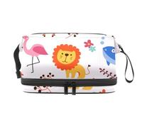 Trousse a doppio strato con animali, leone, volpe, fenicottero, gufo, orso, per donne e ragazze, borsa da viaggio per trucchi pratica borsa organizer con scomparto per pennelli, Multi, 27x15x14