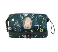 Trousse a doppio strato con animali, volpe, cervo, coniglio, riccio, in giungla floreale, per donne e ragazze, borsa da viaggio per trucchi pratica borsa organizer con scomparto per pennelli, Multi,