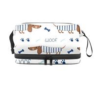 Trousse a doppio strato con cani bassotti e ossa, per donne e ragazze, borsa da viaggio per trucchi e trucchi, pratica borsa organizer con scomparto per pennelli, Multi, 27x15x14 cm/10.6x5.9x5.5 in,