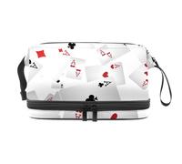 Trousse a doppio strato con carte da gioco che cadono, per donne e ragazze, trousse da viaggio per trucchi, pratica borsa organizer con scomparto per pennelli, Multi, 27x15x14 cm/10.6x5.9x5.5 in,
