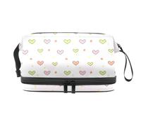Trousse a doppio strato con cuori colorati e pois per donne e ragazze, borsa da viaggio per trucchi pratica borsa organizer con scomparto per pennelli, Multi, 27x15x14 cm/10.6x5.9x5.5 in, Beauty case