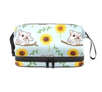Trousse a doppio strato con koala e girasole, per donne e ragazze, trousse da viaggio per trucchi, pratica borsa organizer con scomparto per pennelli, Multi, 27x15x14 cm/10.6x5.9x5.5 in, Beauty case