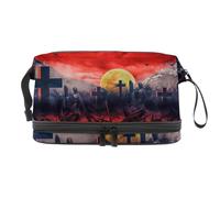 Trousse a doppio strato con motivo horror zombie mani fuori dal cimitero, per donne e ragazze, borsa da viaggio per trucchi pratica borsa organizer con scomparto per pennelli, Multi, 27x15x14