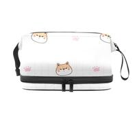 Trousse a doppio strato con motivo Shiba Inu con viso e zampa, per donne e ragazze, trousse da viaggio per trucchi, pratica borsa organizer con scomparto per pennelli, Multi, 27x15x14 cm/10.6x5.9x5.5