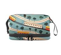 Trousse a doppio strato con motivo treno di campagna, per donne e ragazze, borsa da viaggio per trucchi e trucchi, pratica borsa organizer con scomparto per pennelli, Multi, 27x15x14 cm/10.6x5.9x5.5