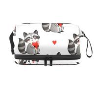 Trousse a doppio strato con procione che tiene un cuore tra le mani, per donne e ragazze, trousse da viaggio per trucchi, pratica borsa organizer con scomparto per pennelli, Multi, 27x15x14