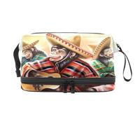 Trousse a doppio strato con scimmia in abito messicano che suona la chitarra, per donne e ragazze, borsa da viaggio per trucchi pratica borsa organizer con scomparto per pennelli, Multi, 27x15x14
