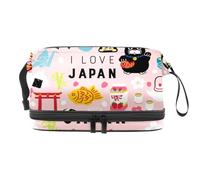 Trousse a doppio strato con simboli giapponesi a forma di cuore, per donne e ragazze, trousse da viaggio per trucchi, pratica borsa organizer con scomparto per pennelli, Multi, 27x15x14