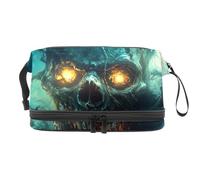 Trousse a doppio strato con teschi morti horror, per donne e ragazze, trousse da viaggio per trucchi, pratica borsa organizer con scomparto per pennelli, Multi, 27x15x14 cm/10.6x5.9x5.5 in, Beauty