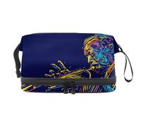 Trousse a doppio strato con trombettista jazz, per donne e ragazze, borsa da viaggio per trucchi, pratica borsa organizer con scomparto per pennelli, Multi, 27x15x14 cm/10.6x5.9x5.5 in, Beauty case