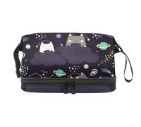 Trousse a doppio strato per cosmetici a doppio strato con gatti che si nascondono nelle nuvole scure, per donne e ragazze, borsa da viaggio per trucchi pratica borsa organizer con scomparto per