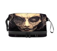 Trousse a doppio strato per cosmetici a doppio strato con pipistrelli di Halloween spaventosa con volto di strega spaventosa per donne e ragazze, borsa da viaggio per trucchi pratica borsa organizer