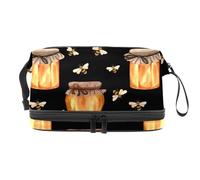 Trousse a doppio strato per cosmetici con api volanti e barattolo di miele, per donne e ragazze, borsa da viaggio per trucchi, pratica borsa organizer con scomparto per pennelli, Multi, 27x15x14