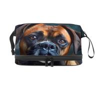 Trousse a doppio strato per cosmetici con cane boxer, per donne e ragazze, borsa da viaggio per trucchi, pratica borsa organizer con scomparto per pennelli, Multi, 27x15x14 cm/10.6x5.9x5.5 in, Beauty