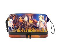 Trousse a doppio strato per cosmetici con cavalli che corrono, per donne e ragazze, borsa da viaggio per trucchi, pratica borsa organizer con scomparto per pennelli, Multi, 27x15x14 cm/10.6x5.9x5.5