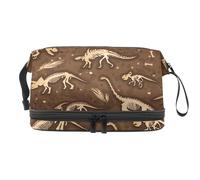 Trousse a doppio strato per cosmetici con dinosauri, scheletri e fossili, per donne e ragazze, borsa da viaggio per trucchi, pratica borsa organizer con scomparto per pennelli, Multi, 27x15x14