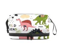 Trousse a doppio strato per cosmetici con dinosauro Wild Friend, per donne e ragazze, borsa da viaggio per trucchi, pratica borsa organizer con scomparto per pennelli, Multi, 27x15x14 cm/10.6x5.9x5.5