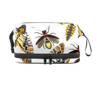 Trousse a doppio strato per cosmetici con falene volanti e insetti lucciole, per donne e ragazze, borsa da viaggio per trucchi, pratica borsa organizer con scomparto per pennelli, Multi, 27x15x14