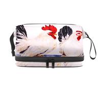 Trousse a doppio strato per cosmetici con gallo e gallina in piedi su una parete, per donne e ragazze, borsa da viaggio per trucchi, pratica borsa organizer con scomparto per pennelli, Multi, 27x15x14