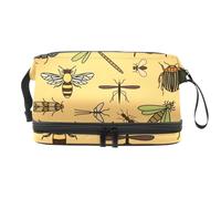 Trousse a doppio strato per cosmetici con insetti e falene api, per donne e ragazze, borsa da viaggio per trucchi, pratica borsa organizer con scomparto per pennelli, Multi, 27x15x14 cm/10.6x5.9x5.5