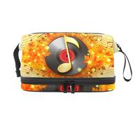 Trousse a doppio strato per cosmetici con note e dischi in vinile Fallen Leaves per donne e ragazze, borsa da viaggio per trucchi pratica borsa organizer con scomparto per pennelli, Multi, 27x15x14