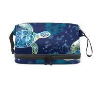 Trousse a doppio strato per cosmetici con tartarughe marine nuotate, per donne e ragazze, borsa da viaggio per trucchi, pratica borsa organizer con scomparto per pennelli, Multi, 27x15x14