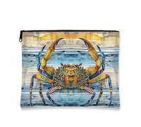 Trousse artistica a forma di granchio, borsa da viaggio da donna, borsa da viaggio per cosmetici, portatile, piccola in tela, con cerniera, regalo da spiaggia per la cura della pelle, Blu, 7x9 Inch