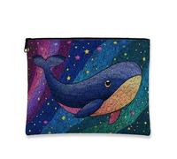 Trousse artistica con balena, vibrante borsa da viaggio per cosmetici oceanica da donna, piccola borsa portatile in tela con cerniera, borsa da toilette estiva per la cura della pelle, Blu, 7x9 Inch