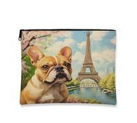 Trousse artistica con cani francesi, borsa da viaggio vintage parigina per donne, organizer portatile in tela con cerniera, borsa da toilette primaverile per la cura della pelle, 17,8 x 22,9 cm