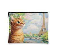 Trousse artistica con gatto, borsa da viaggio vintage con scena parigina, borsa da viaggio per donne, organizer portatile in tela con cerniera, borsa da toilette primaverile per la cura della pelle