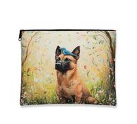 Trousse artistica con motivo floreale, con cane e uccellino, borsa da viaggio portatile per donne, organizer per articoli da toeletta ispirati alla natura, 17,8 x 22,