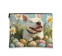 Trousse artistica con motivo floreale, con cane felice e uova di Pasqua, borsa da viaggio per donne, organizer portatile in tela con cerniera, borsa da toilette primaverile per la cura della pelle