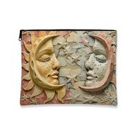 Trousse artistica con sole e luna, borsa da viaggio vintage celeste per cosmetici, organizer portatile in tela con cerniera, ideale per la cura della pelle invernale, Multicolore, 7x9 Inch, Sole e