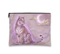 Trousse artistica con tigre, borsa da viaggio per cosmetici da donna, organizer portatile in tela con cerniera, borsa da toilette invernale da sogno, Pesca, 7x9 Inch, Tigre