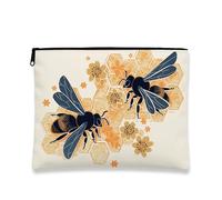 Trousse artistica per il trucco, con api a nido d'ape, vintage, da viaggio, per donne, piccola borsa portatile in tela con cerniera, regalo per festival, Crema, 7x9 Inch, A nido d'ape