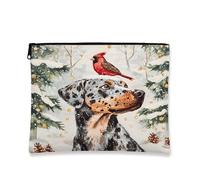 Trousse artistica per il trucco con cane, astuccio da viaggio vintage cardinale per donne, organizer portatile in tela con cerniera, borsa da toilette invernale per le vacanze, 17,8 x 22,9 cm