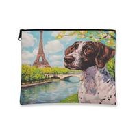 Trousse artistica per il trucco con cane, astuccio da viaggio vintage parigino per donne, custodia portatile in tela con cerniera, organizer per articoli da toeletta primaverili per la cura della