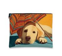 Trousse artistica per il trucco con cane, borsa da viaggio per donne, borsetta portatile in tela con cerniera, organizer per la cura della pelle regalo per gli amanti degli animali, Giallo, 7x9 Inch