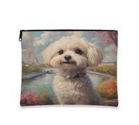 Trousse artistica per il trucco con cane, borsa da viaggio vintage parigina per donne, organizer portatile in tela con cerniera, borsa da toilette primaverile per la cura della pelle, 17,8 x 22,9 cm