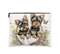 Trousse artistica per il trucco con cane, graziosa borsa da viaggio per cosmetici Yorkshire Terrier, da donna, piccola borsa portatile in tela con cerniera, per gli amanti degli animali, bianco, 7x9