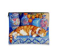 Trousse artistica per il trucco con gatto, design colorato arancione soriano, borsa da viaggio per donne, piccola organizer portatile con cerniera per la cura della pelle, regalo ideale per l'autunno