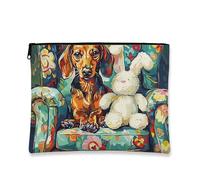 Trousse artistica per il trucco, con motivo cane e coniglietto, borsa da viaggio per donne, piccola borsa portatile in tela con cerniera, per gli amanti degli animali, Multicolore, 7x9 Inch